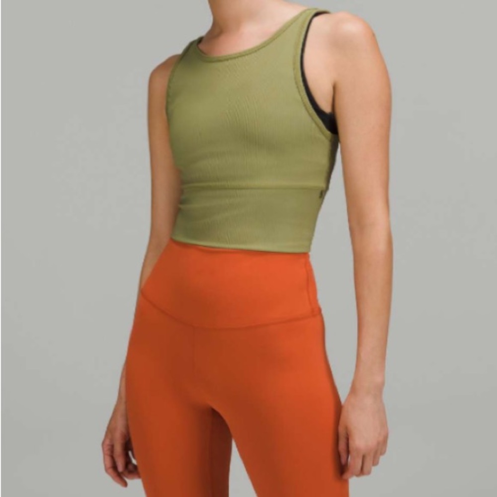 Lululemon Power Pivot Ribbed Tank Top Bronze Green Size 10